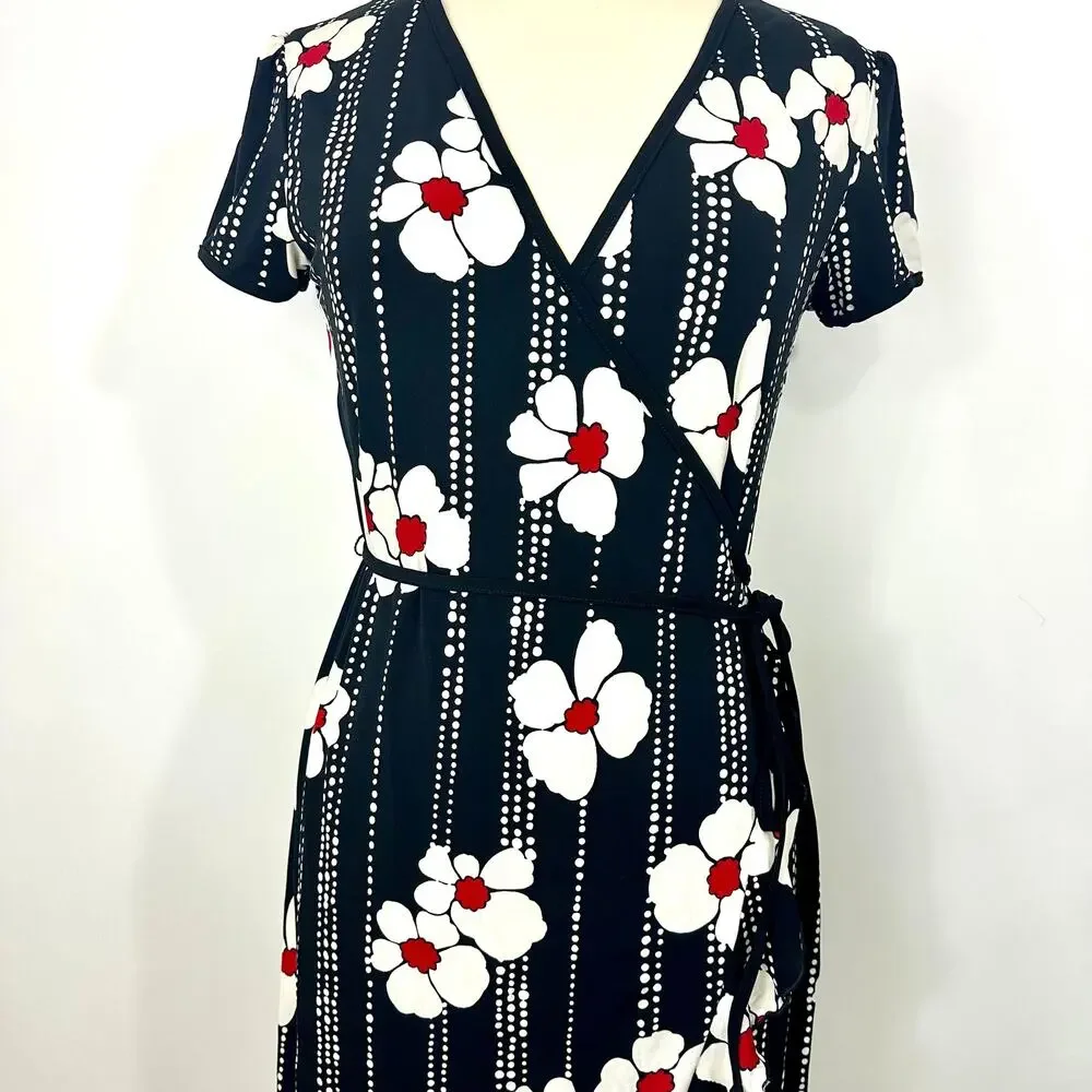 Merona Midi Wrap Dress Floral and Ruffle Detail Medium